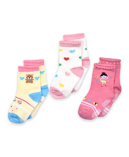 Footprints Super Soft Organic Cotton And Bamboo Socks Pack of 3 - Red Brown Pink