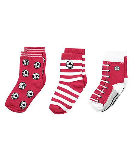 Footprints Organic Cotton And Bamboo Socks Football Print Pack Of 3 - Red