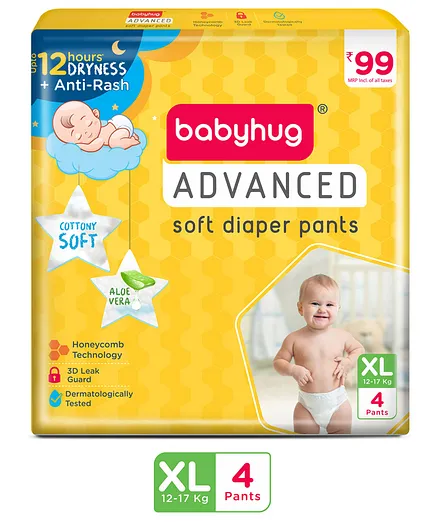 Babyhug Advanced Pant Style Diaper Extra Large (XL) - 4 Pieces