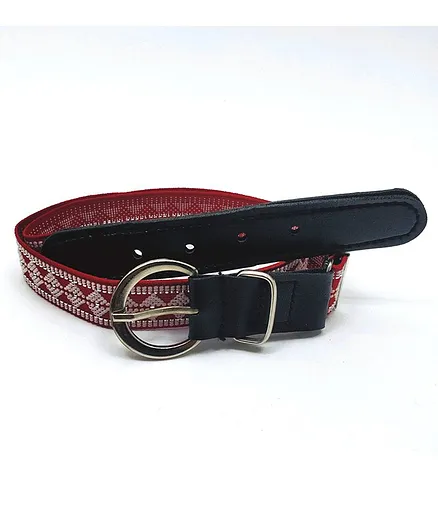 Kid-O-World Geometric Design Detailed Buckle Closure Belt - Red & White