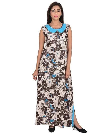 9teenagain Floral Printed Maternity Nursing Night Dress - Brown