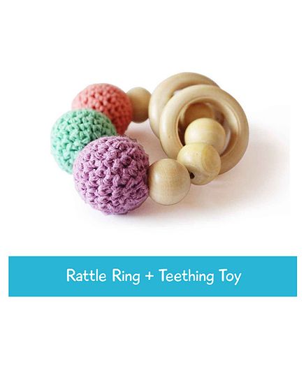 Shumee Wooden Rattle Rings For Babies 15 cm - Multicolour