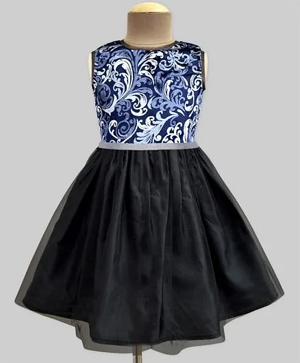 A.T.U.N Midnight Swirl Velvet Tulle Overlay Dress - Black