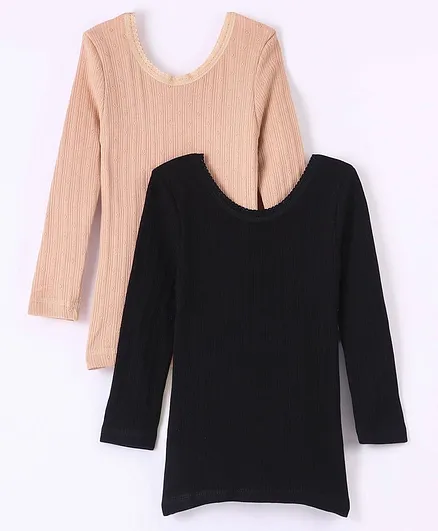 Kanvin Modal Thermal Full Sleeves Vests Solid Color Pack of 2-Off Black & Beige