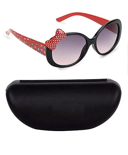 Kidofash Smiley Printed Bow Detail Sunglasses With Case - Red & Black
