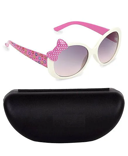 Kidofash Smiley Printed Sunglasses With Case - Pink & Cream