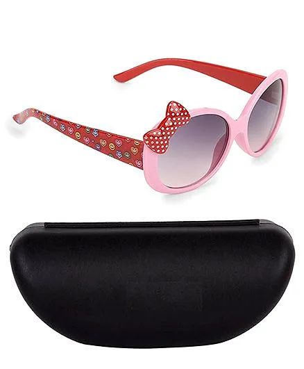 Kidofash Smiley Printed Sunglasses With Case - Red & Pink