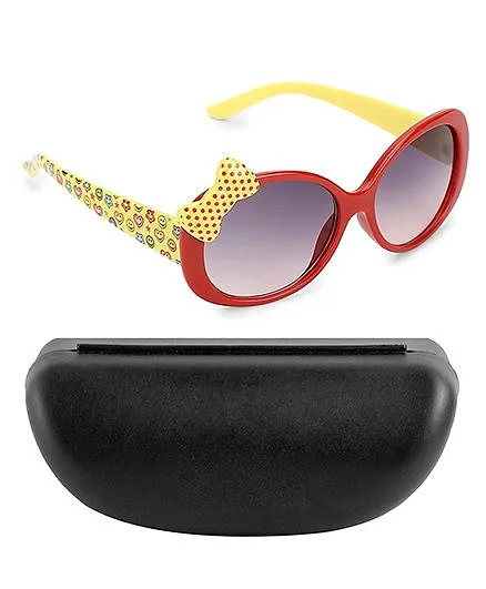 Kidofash Smiley Printed Sunglasses With Case - Red & Yellow