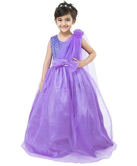 Samsara Couture Party Wear Sleeveless Ball Gown Bow Applique - Purple