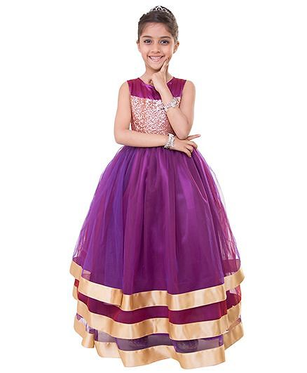 Samsara Couture Party Wear Sleeveless Ball Gown - Dark Purple Golden