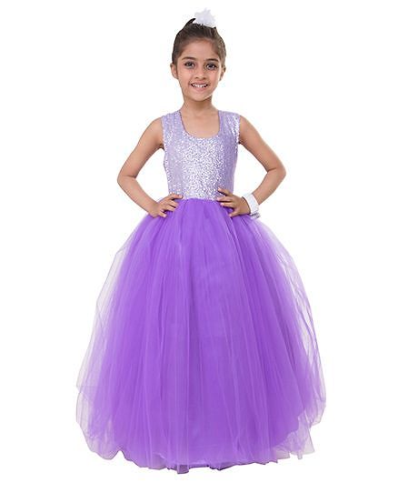 Samsara Couture Sleeveless Party Wear Ball Gown - Violet
