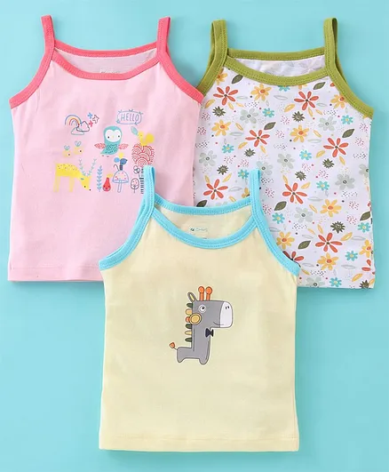 OHMS Cotton Jersey Knit Sleeveless Slips Floral Print Pack Of 3- Multicolour