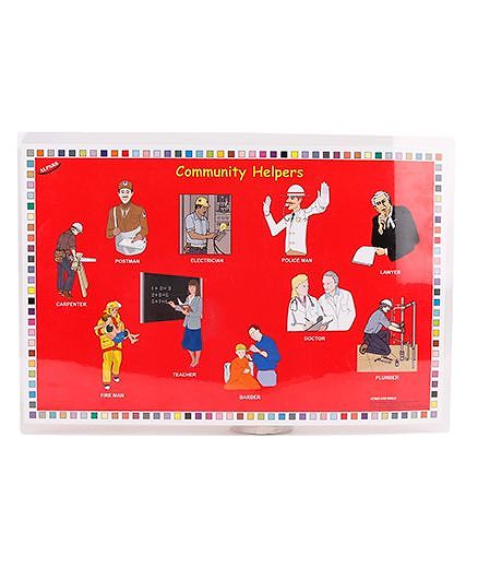 Alpak Table Mat With Family & Community Helpers Print - Red