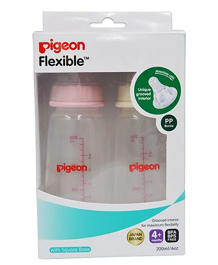 Pigeon Polypropylene Peristaltic Nursing Bottle Twin Pack Pink & White - 200 ml