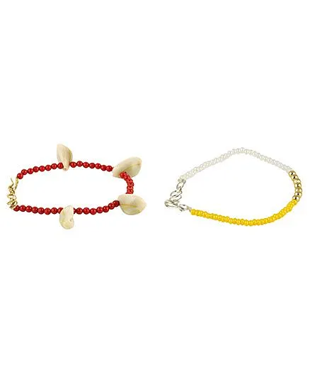 Funkrafts Anklet Combo Set Of 2 - Maroon & Yellow