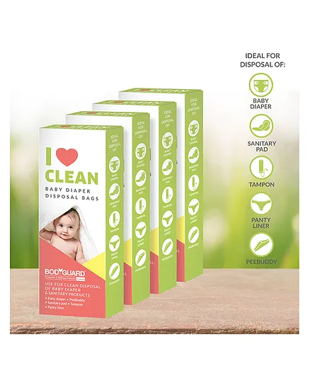 BodyGuard I Love Clean Baby Diaper Disposal Bags - 60 Bags (4 Pack - 15 Bags Each)