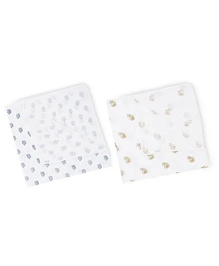 Mom's Home Organic Cotton Muslin Swaddle Pack Of 2 - White Blue Orange