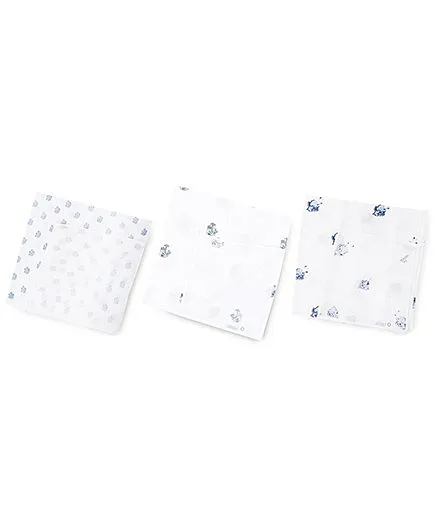 Mom's Home Organic Cotton Muslin Swaddle Tree & Elephant Print - White Blue Green