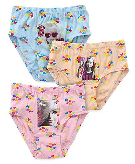 Barbie Panties Pack Of 3 - Blue Pink Light Cream (Prints May Vary)