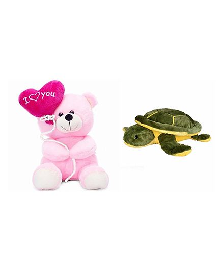 Deals India Teddy Bear And Turtle Soft Toy - Pink Green