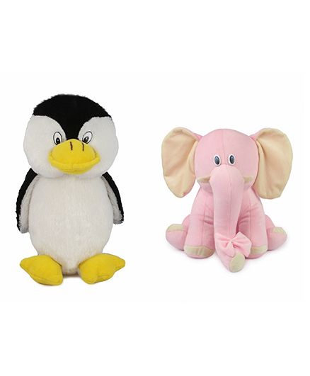 Deals India Penguin And Pink Sitting Elephant Soft Toy - White Black Pink