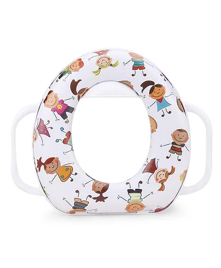 Babyhug Cushioned Potty Seat With Handle Multi Print - White