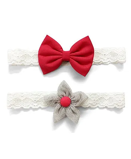 Knotty Ribbons Flower & Bow Headband Set Of 2 - Silver