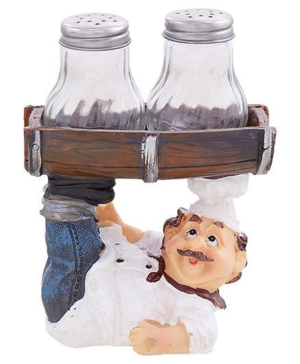 EZ Life Dancing Chef Salt Pepper Shaker Holder - Brown & White