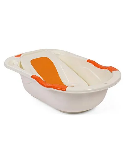 Babyhug Large Bath Tub With Bath Tray Bunny & Bear Print - Off White Orange