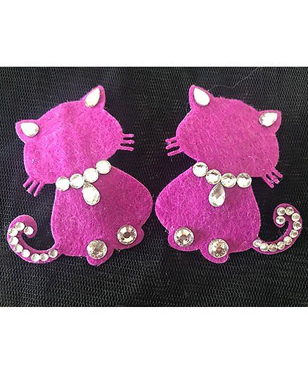 Kalacaree Kitten With Kundan Work Hair Clips - Dark Pink