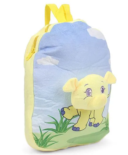 Dimpy Stuff Plush Nursery Bag Elephant Design Light Yellow Blue - 14 inches