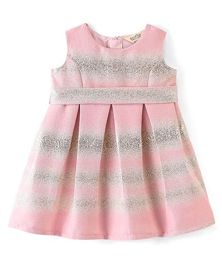 Bonfino Woven Sleeveless Fit and Flare Party Wear Dress - Pink