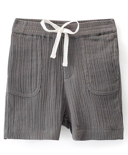 Bonfino 100% Cotton Double Gauze Knee Length Solid Pull-On Shorts with Draw Cord - Grey