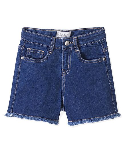 Arias Cotton Woven Knee Length Washed Shorts with Stretch - Mid Wash Blue