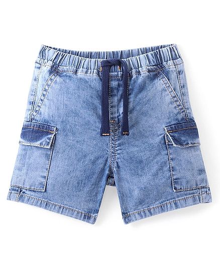 Bonfino Cotton Knee Length Patch Pocket with Flap Denim Shorts - Blue
