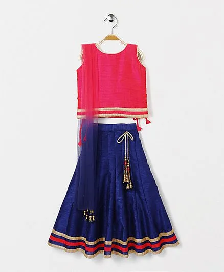 Bluebell Sleeveless Choli Lehenga With Dupatta - Pink & Blue