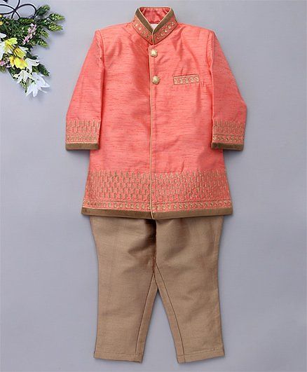 Robo Fry Full Sleeves Kurta And Jodhpuri Breeches Set - Peach Beige