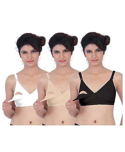 Fabme Nursing Bra Pack Of 3 - Skin White Black