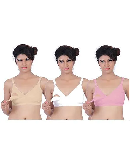 Fabme Nursing Bra Pack Of 3 - Pink White Beige