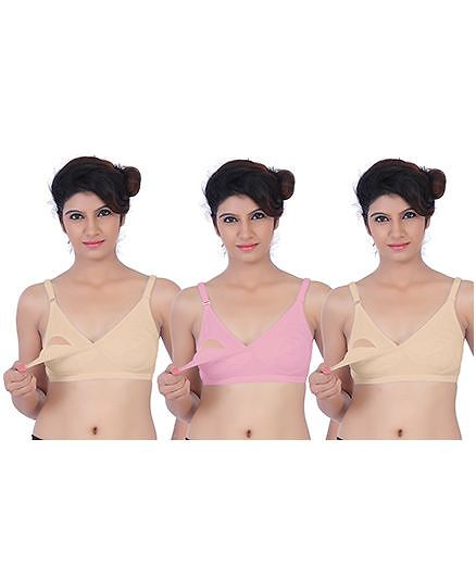 Fabme Nursing Bra Pack of 3 - Pink, Beige