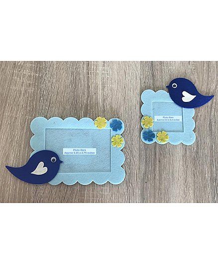 Kalacaree Set Of 2 Bird & Flower Theme Magnetic Photo Frame - Baby Blue