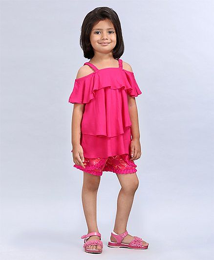Soul Fairy Singlet Layered Top & Shorts With Tassles - Pink