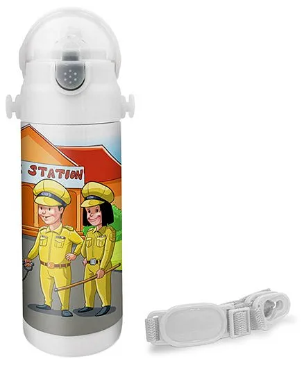 Hot Muggs Police Print Insulated Stainless Steel Sipper Water Bottle - 350 ml