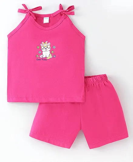 Tango Single Jersey Knit Sleeveless Innerwear Sets Kitty Print - Pink