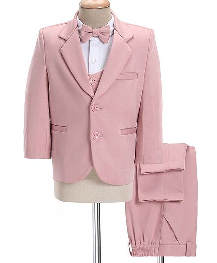 Babyhug Full Sleeves Solid Color 5 Piece Party Suit With Waistcoat & Bow -Pink