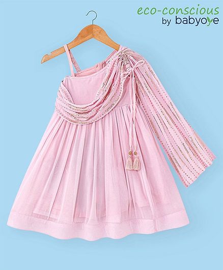 Babyoye Cotton Woven Sleeveless  Ethnic Dress with Sequins Detailing -  Baby Pink