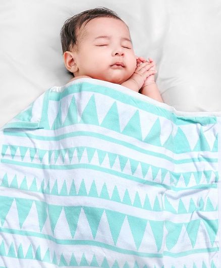 Babyhug Premium Knitted All Season Blanket Triangles - Sea Green