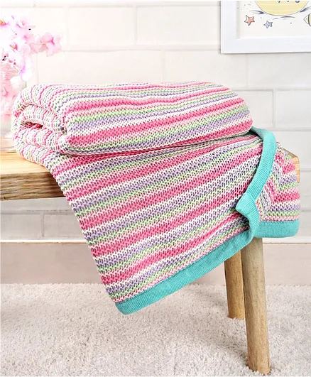 Babyhug Premium Knitted All Season Cotton Blanket - Pink (Color may vary)