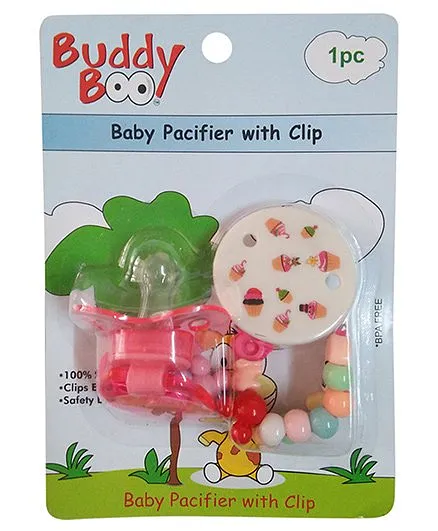 Buddyboo Baby Pacifier With Clip - Pink