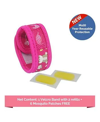 Safe-O-Kid Mosquito Repellent Band Reusable Ayurvedic & Natural with 2 refills Jungle - Pink